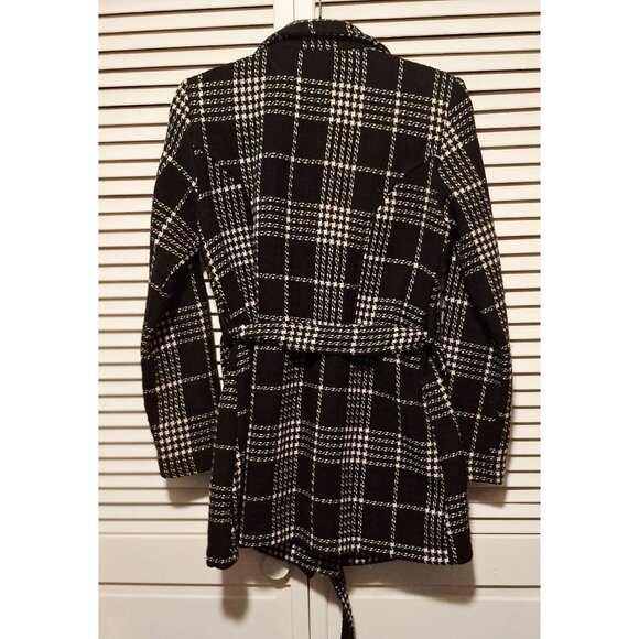 Wrapper Womens Large Black & White Plaid Double Breasted Coat Y2K Outdoor Preppy - Picture 3 of 5